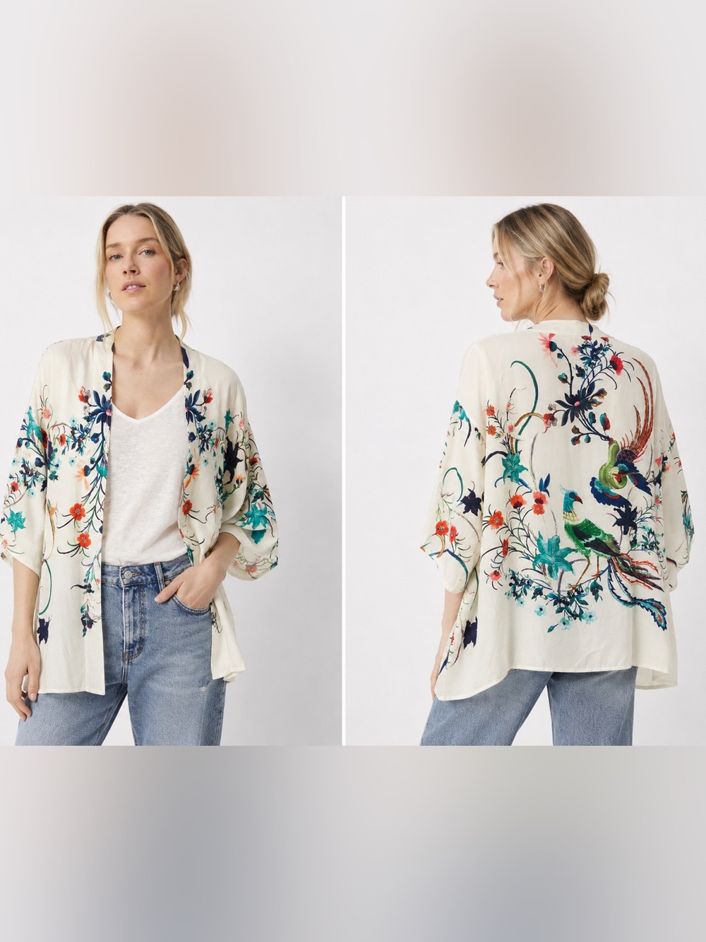 NWOT Lovelygirl Asian Inspired Print Kimono Cardigan Floral Bird OSFM